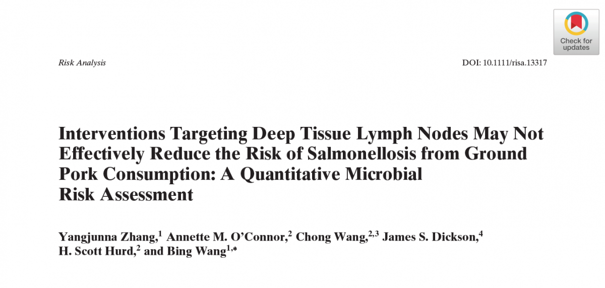 Interventions targeting deep tissue lymph nodes may not effectively reduce the risk of salmonellosis from ground pork consumption: A quantitative microbial risk assessment. 